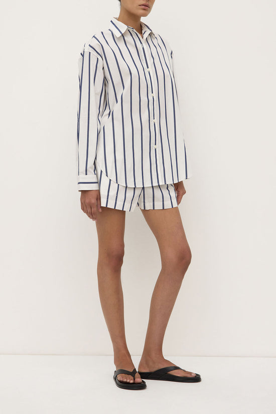 Nara Stripe Shirt | White/ True Navy
