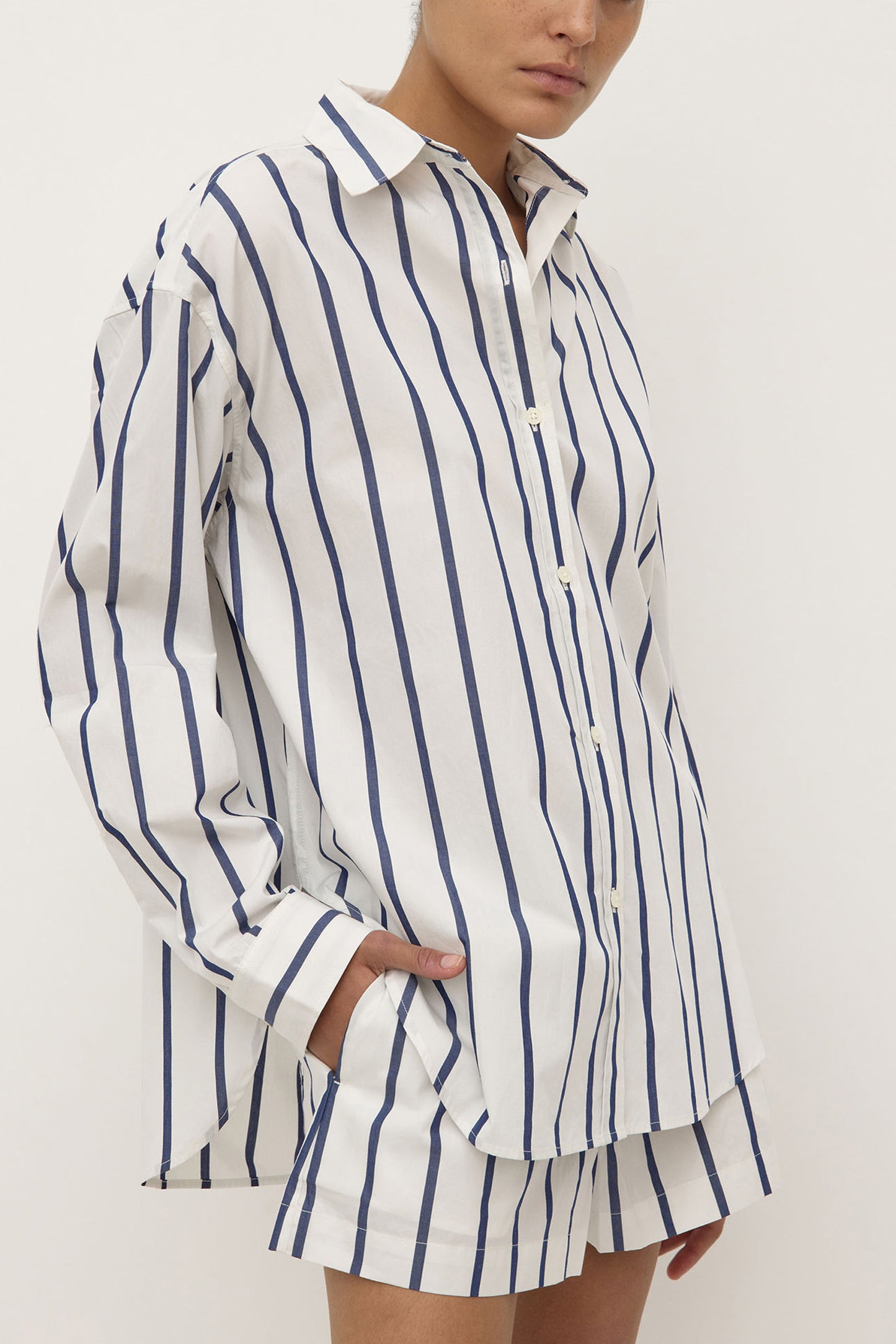 Nara Stripe Shirt | White/ True Navy