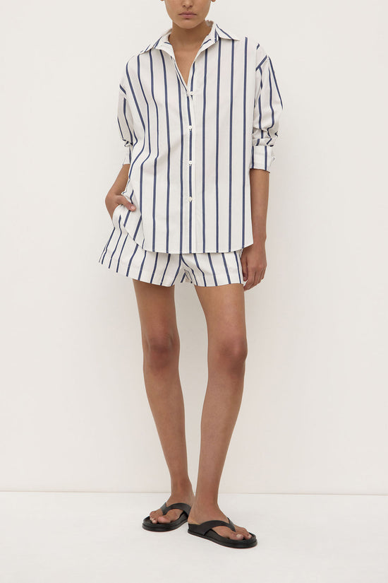 Nara Stripe Shirt | White/ True Navy