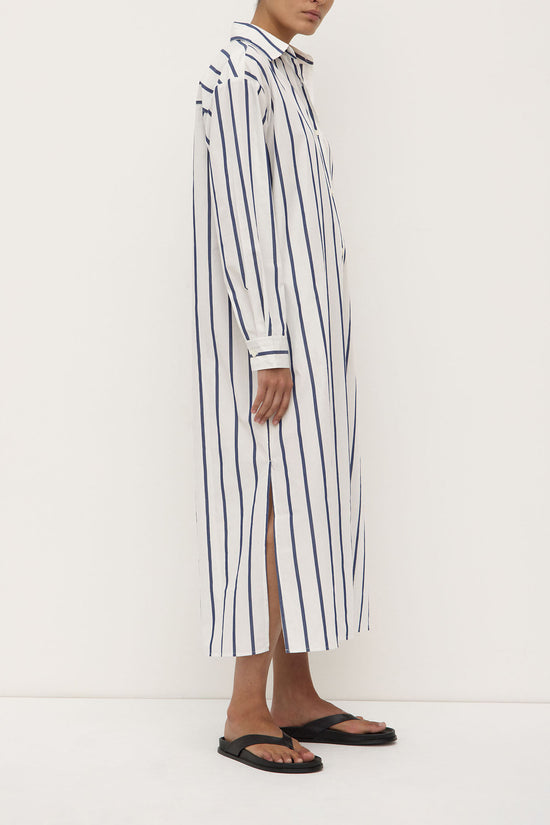 Nara Stripe Shirt Dress | White/ True Navy