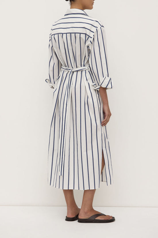 Nara Stripe Shirt Dress | White/ True Navy