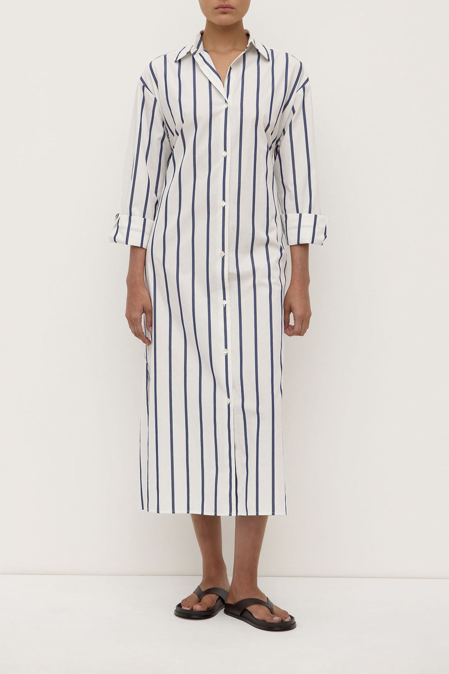 Nara Stripe Shirt Dress | White/ True Navy