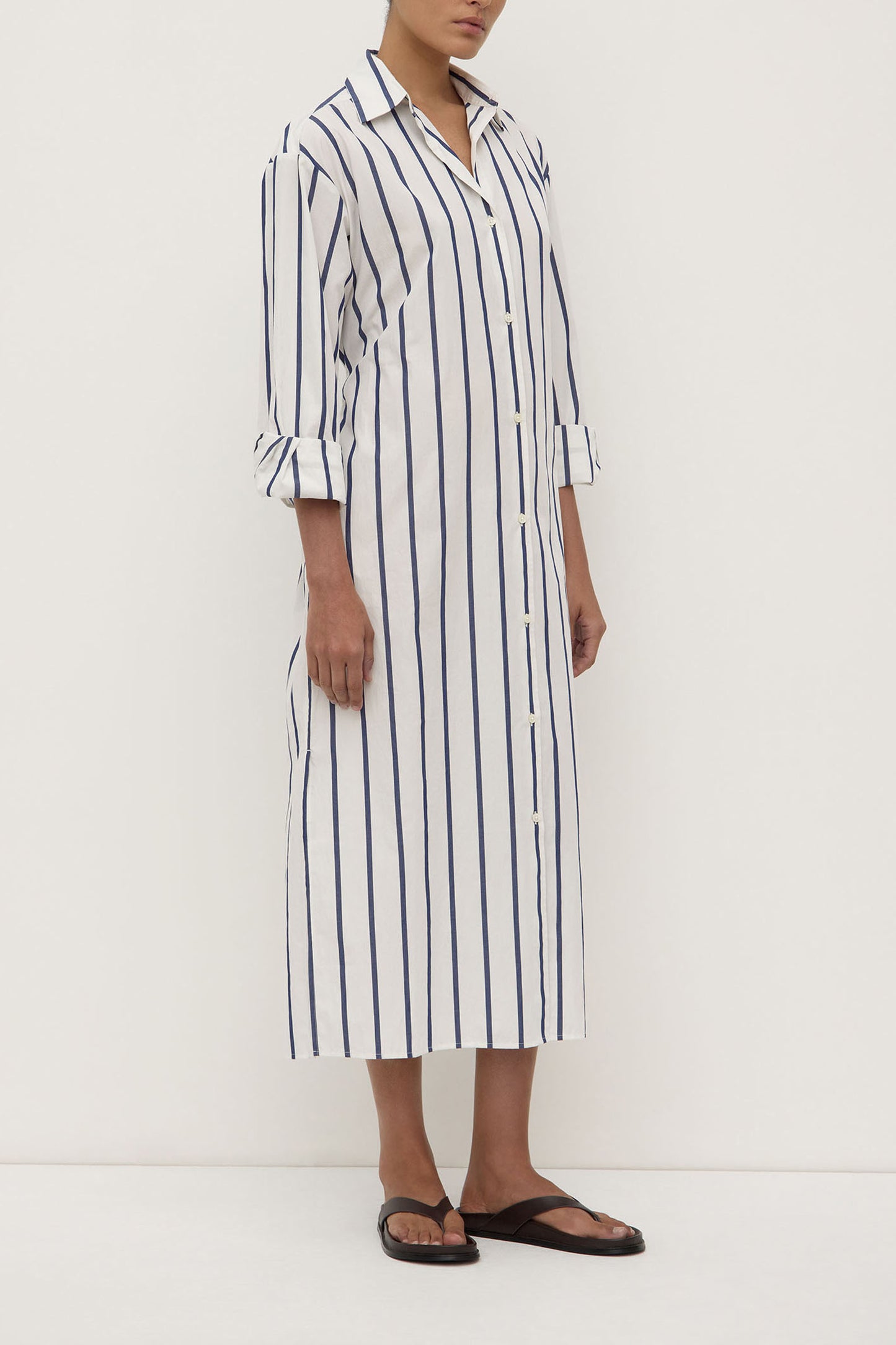 Nara Stripe Shirt Dress | White/ True Navy