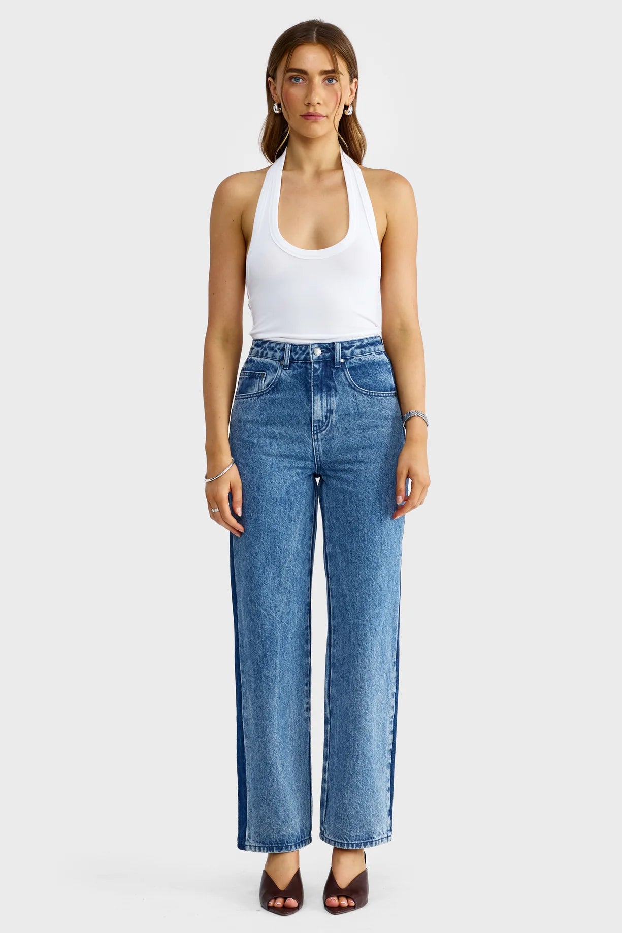 Cleo Contrast Side Panel Jean | Mid Blue