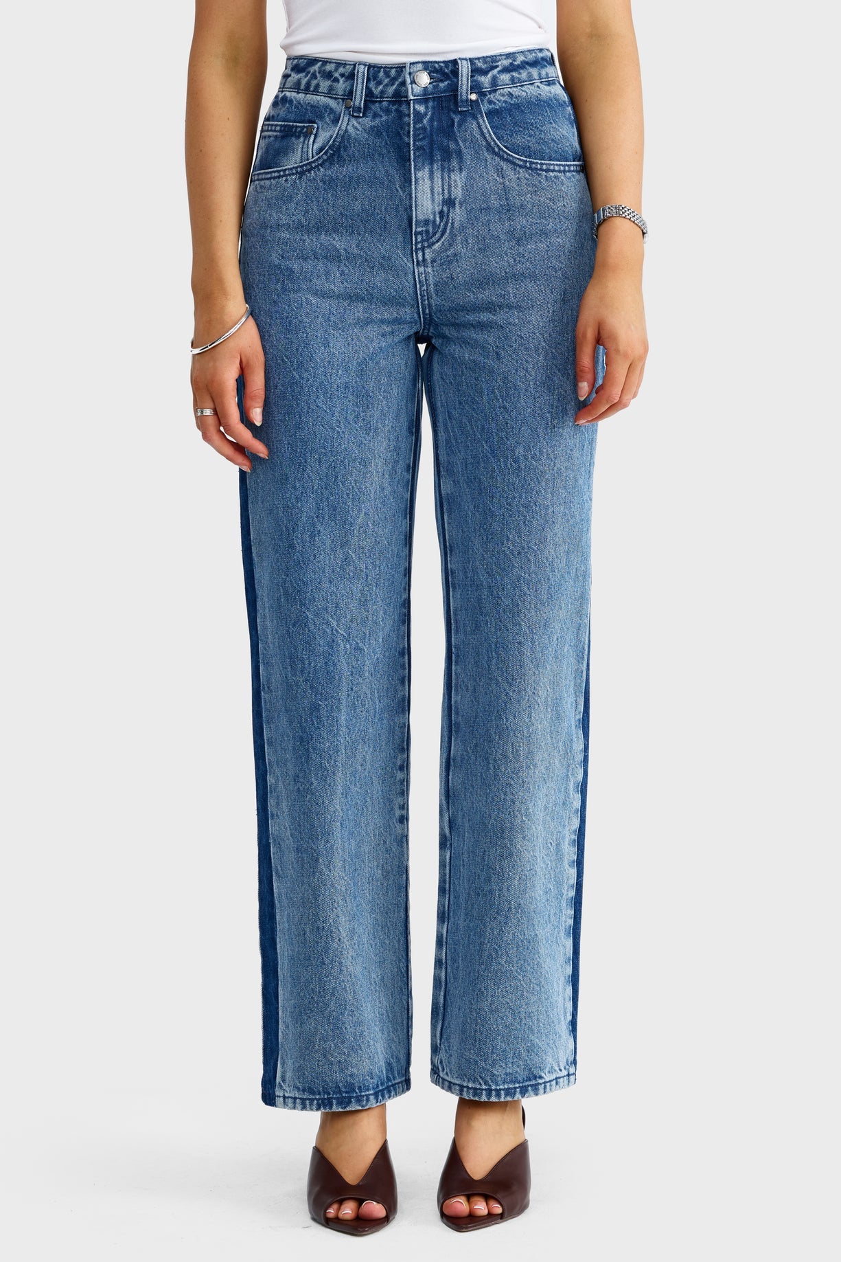 Cleo Contrast Side Panel Jean | Mid Blue