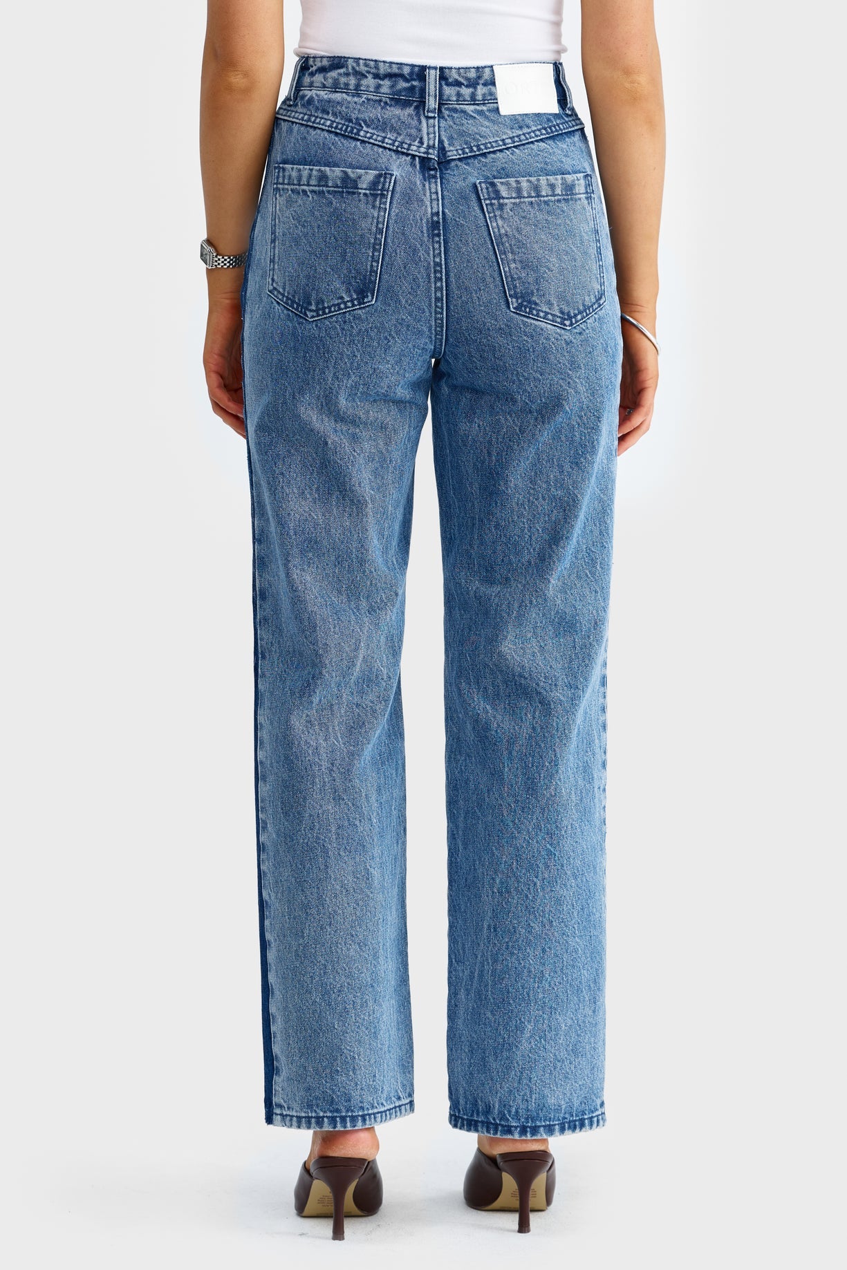 Cleo Contrast Side Panel Jean | Mid Blue