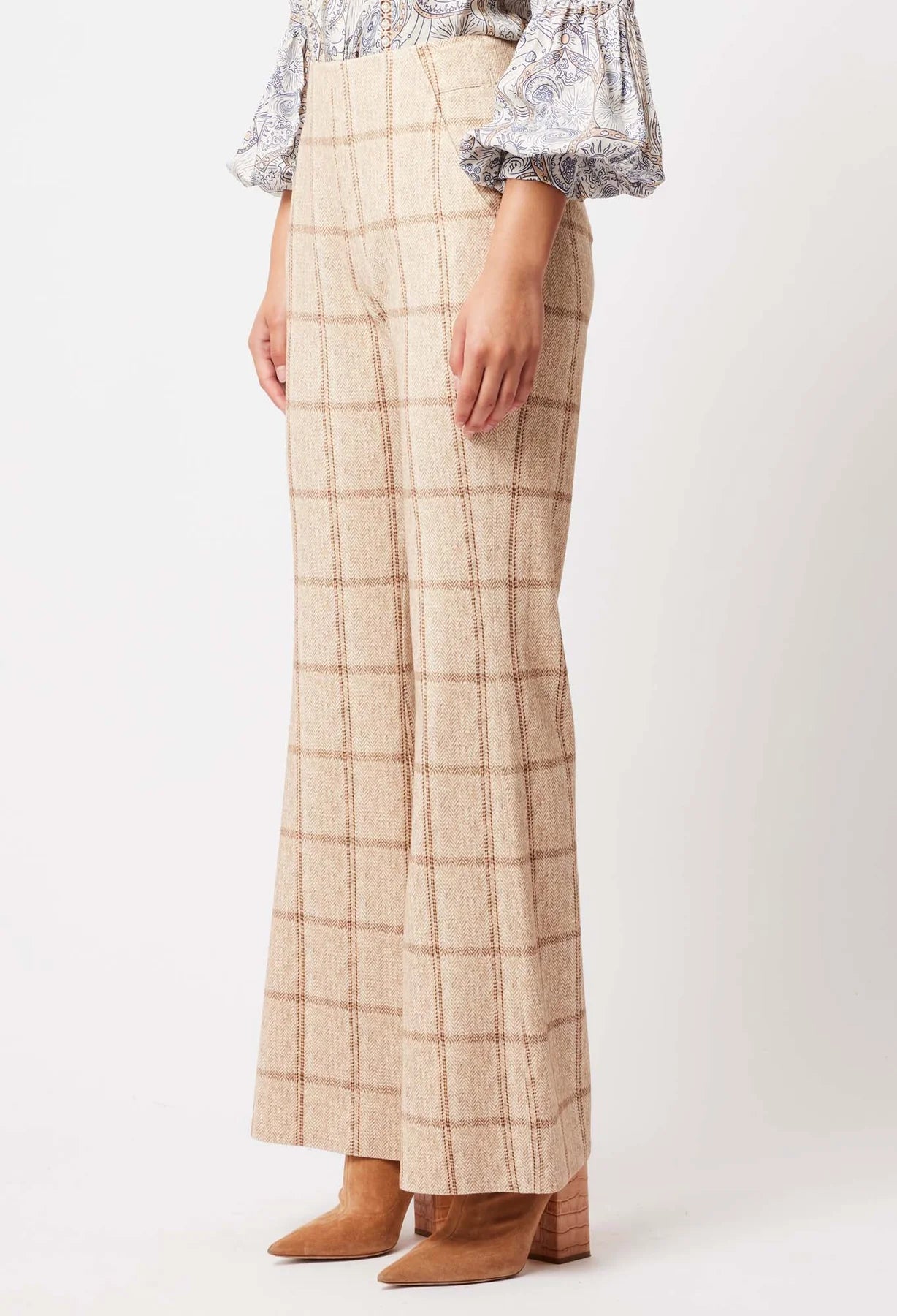 Getty Wide Leg Ponte Pant | Oatmeal Check