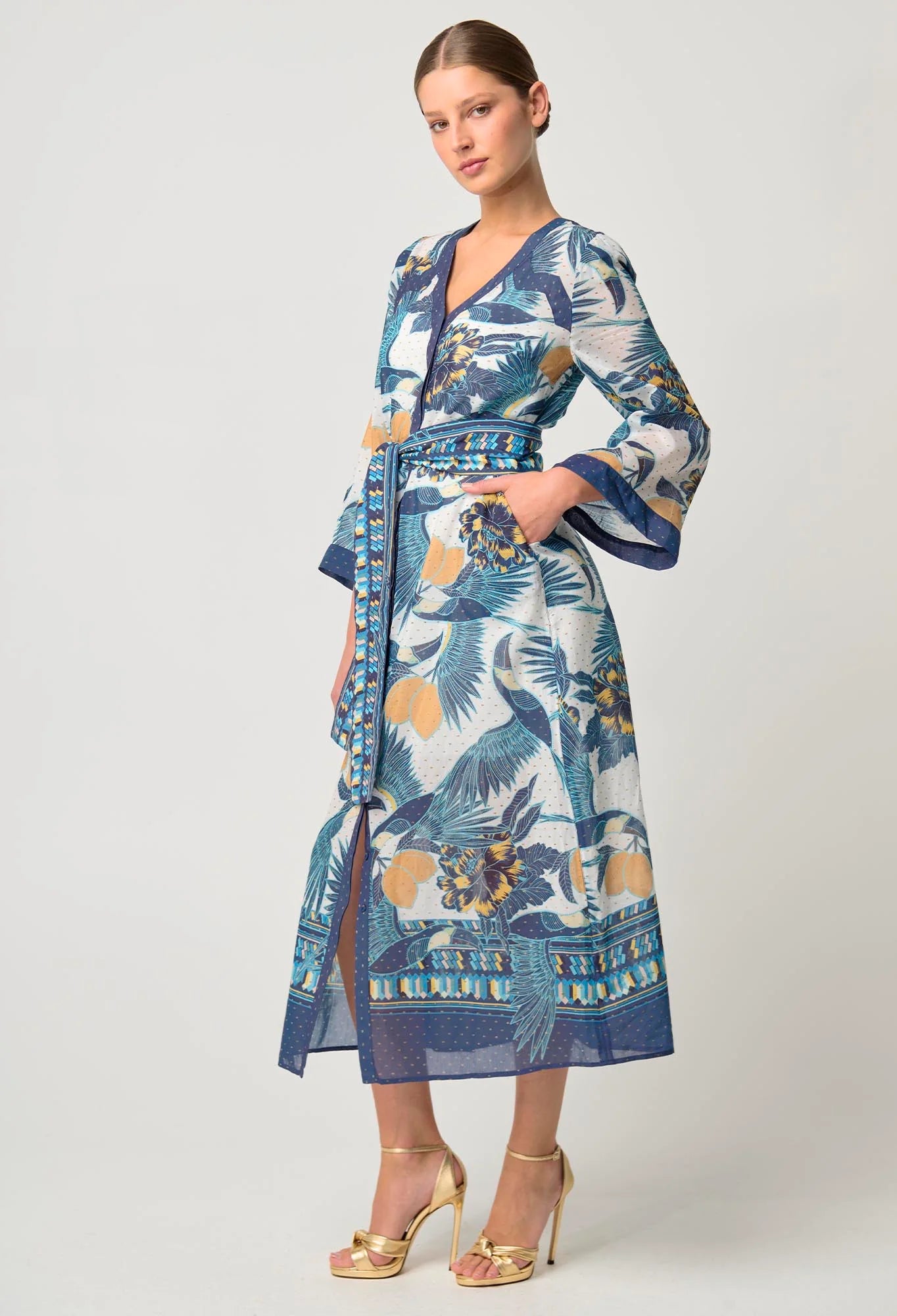 Kimona Cotton Silk Coat Dress | Tukano Print