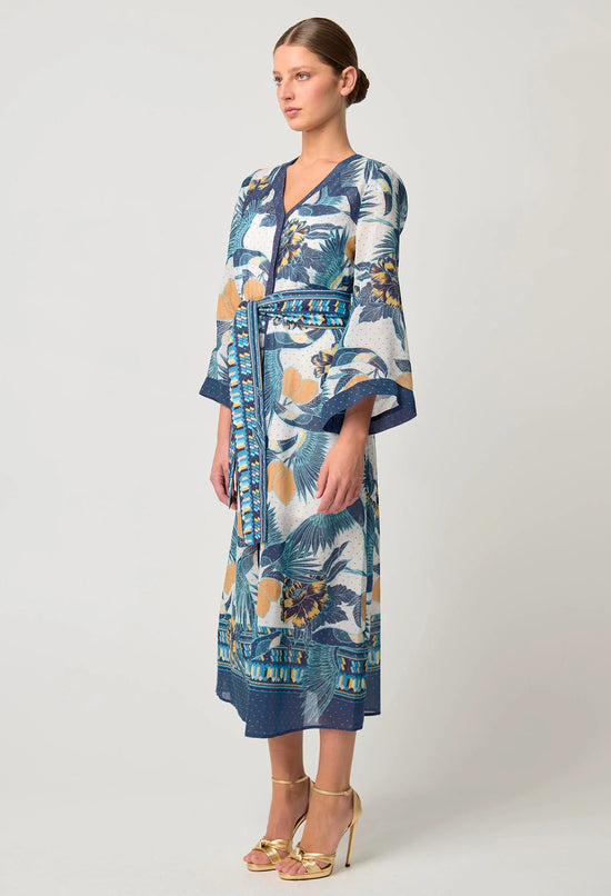 Kimona Cotton Silk Coat Dress | Tukano Print