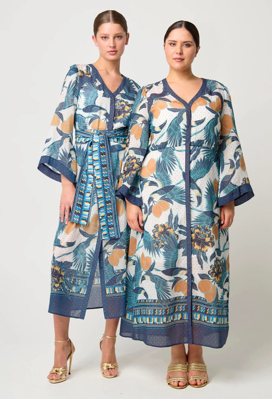 Kimona Cotton Silk Coat Dress | Tukano Print