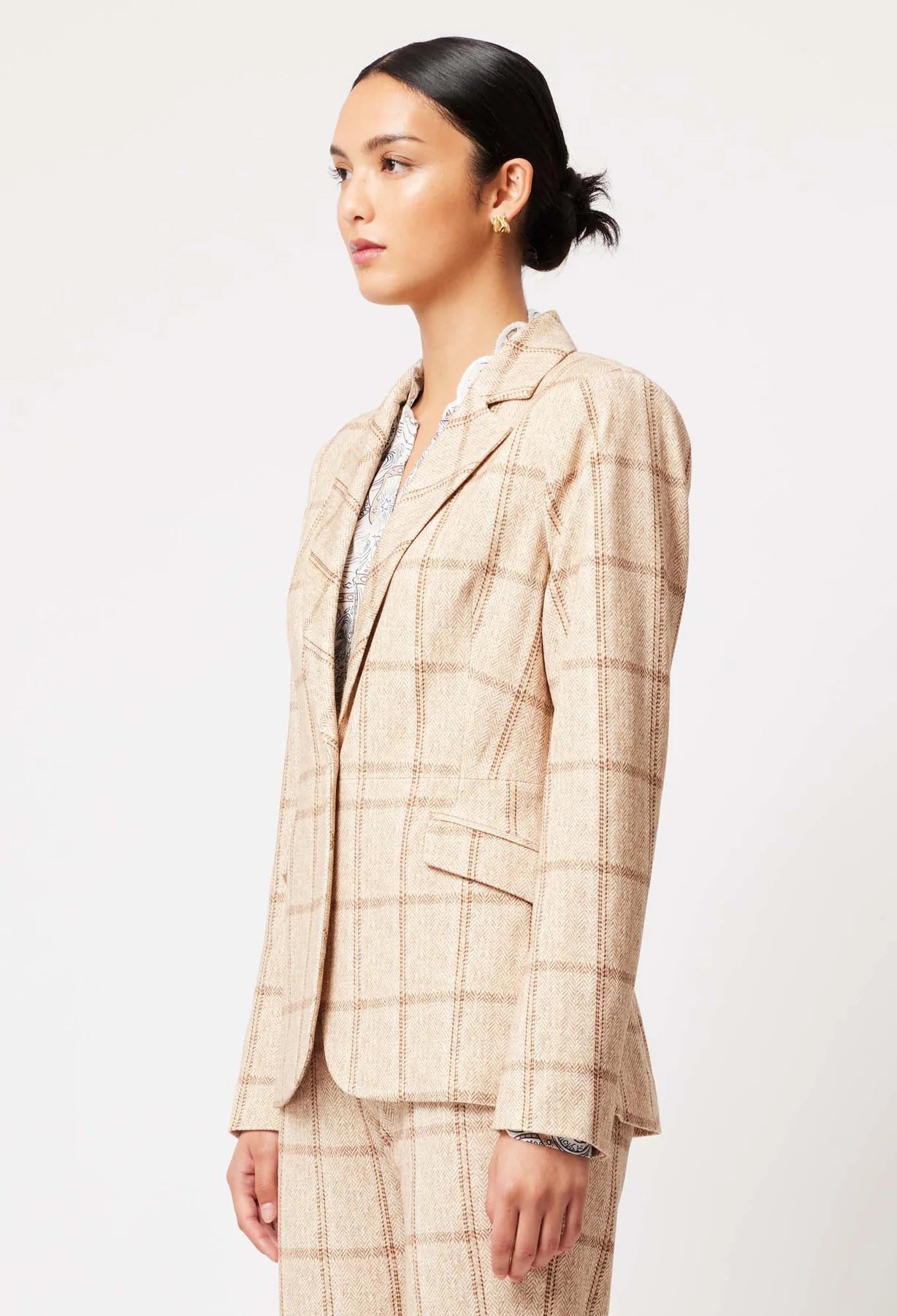 Venus Ponte Elastic Back Blazer | Oatmeal Check