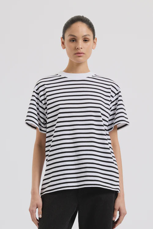 Organic Stripe Boyfriend Tee | Black Stripe