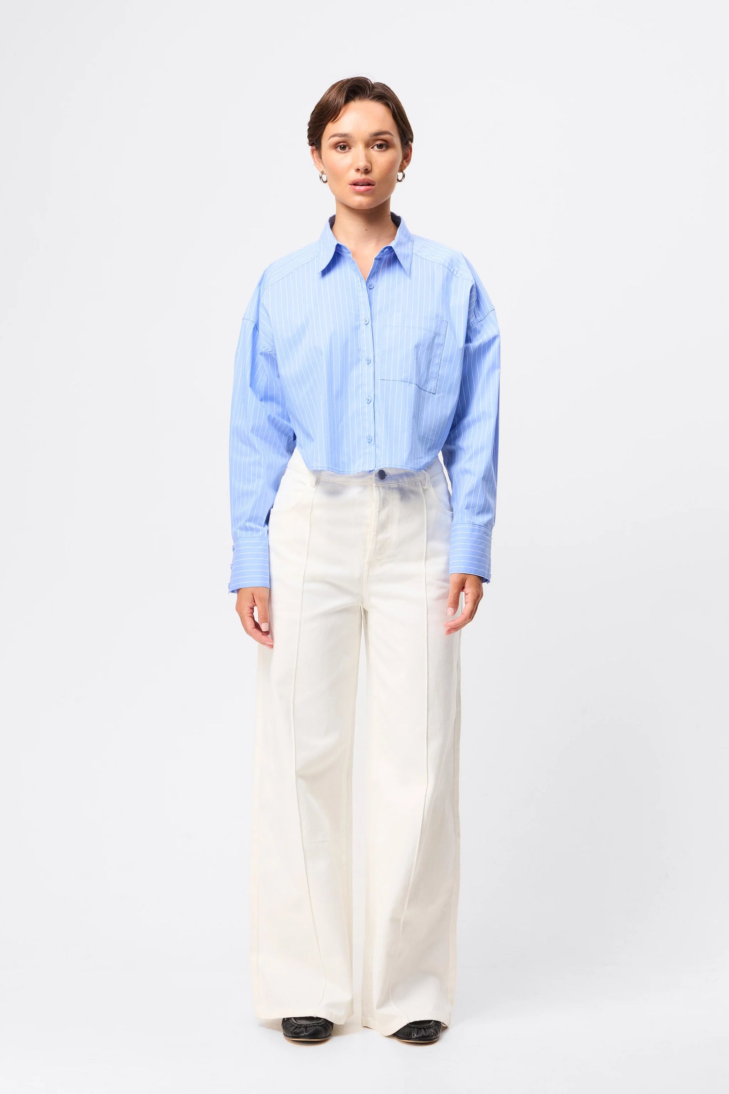 Repeat After Me Cropped Shirt | Blue Stripe