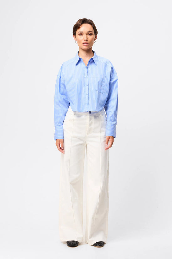 Repeat After Me Cropped Shirt | Blue Stripe