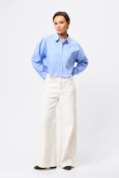 Repeat After Me Cropped Shirt | Blue Stripe