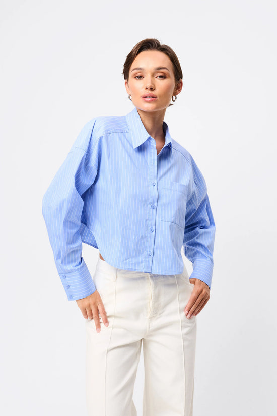 Repeat After Me Cropped Shirt | Blue Stripe