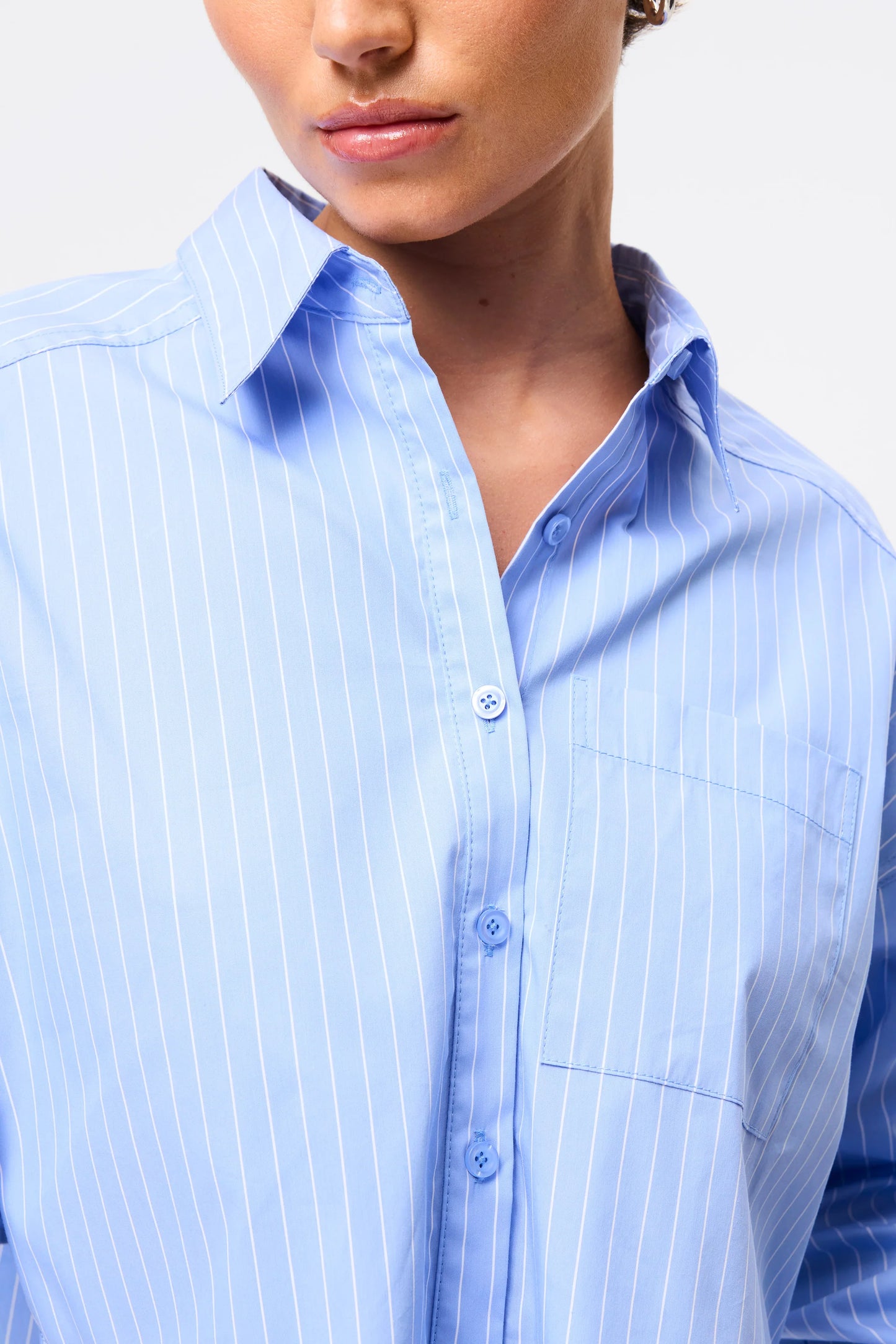 Repeat After Me Cropped Shirt | Blue Stripe