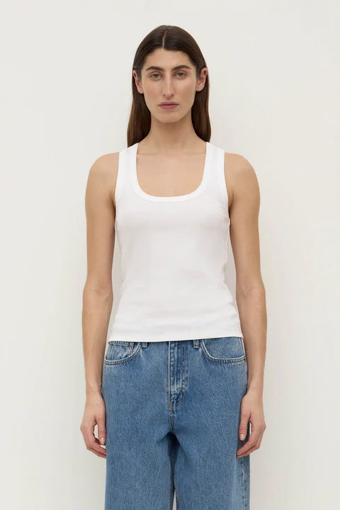 Robyn Scoop Neck Rib Tank | White