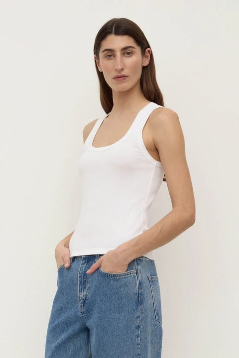 Robyn Scoop Neck Rib Tank | White