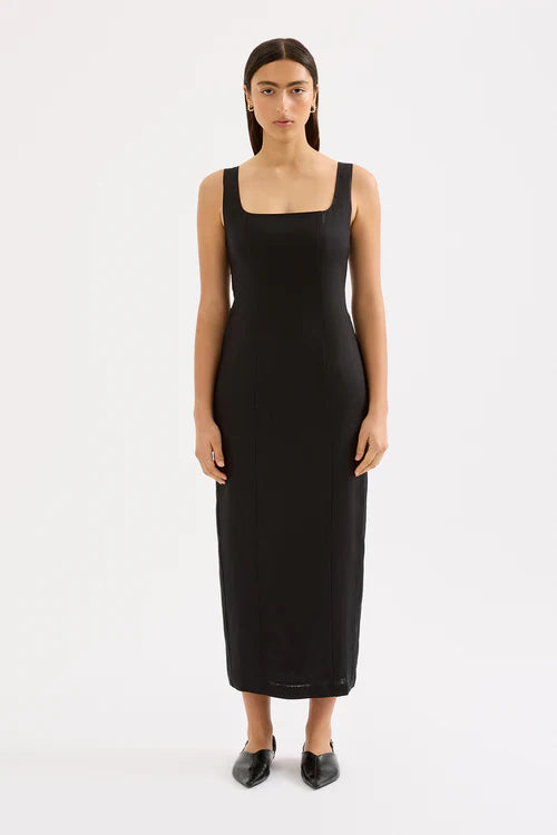 Monroe Linen Midi Dress | Black