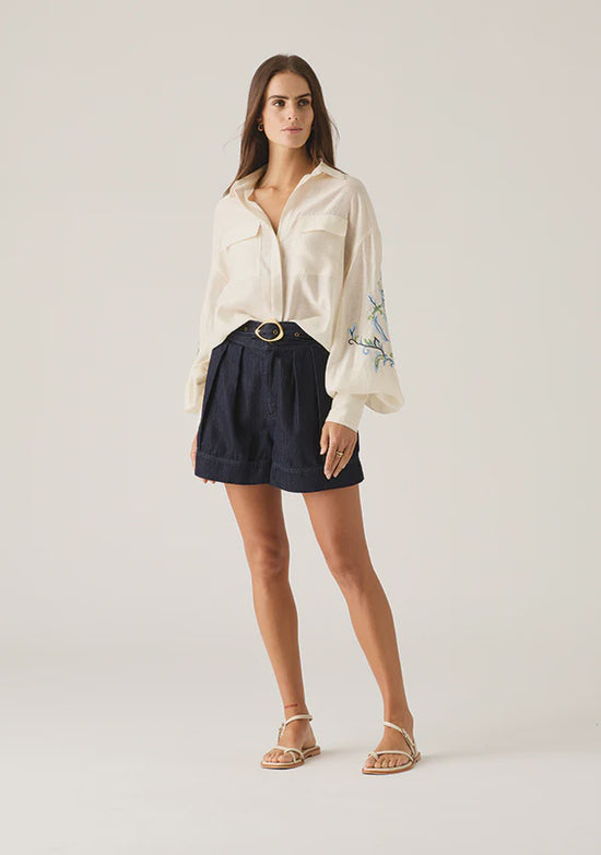 Marcela Embroidery Blouse | Ivory / Blue