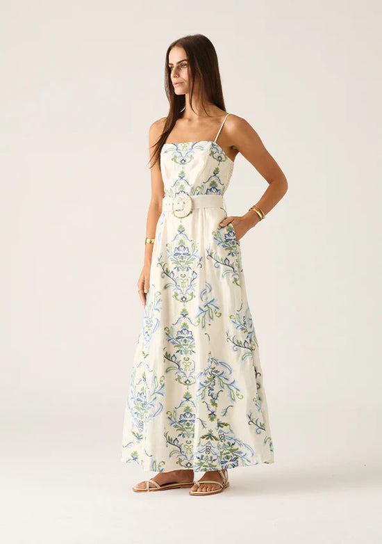 Marcela Embroidery Dress | Ivory / Blue