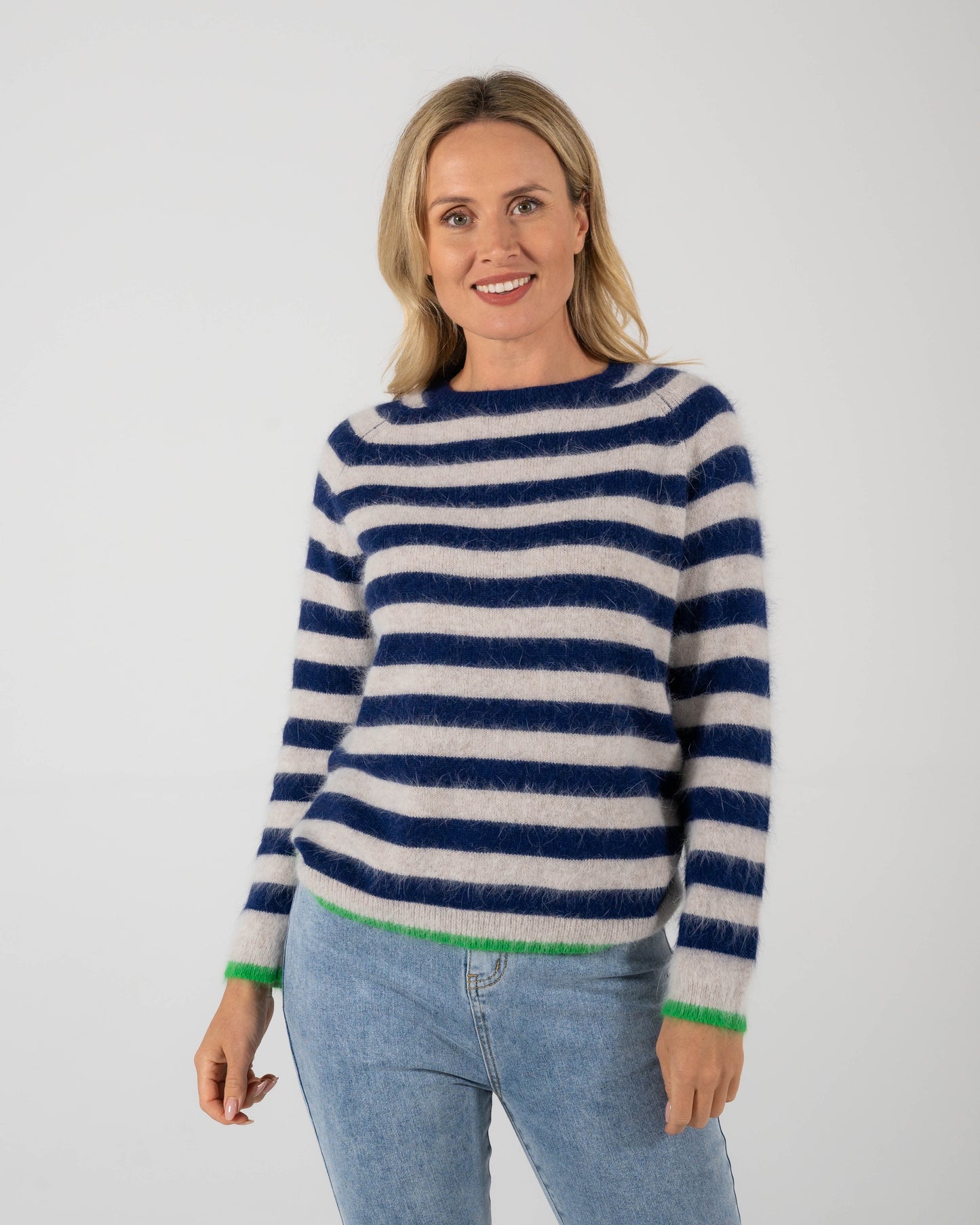 Angora Stripe Sweater | Royal Blue / Wheat