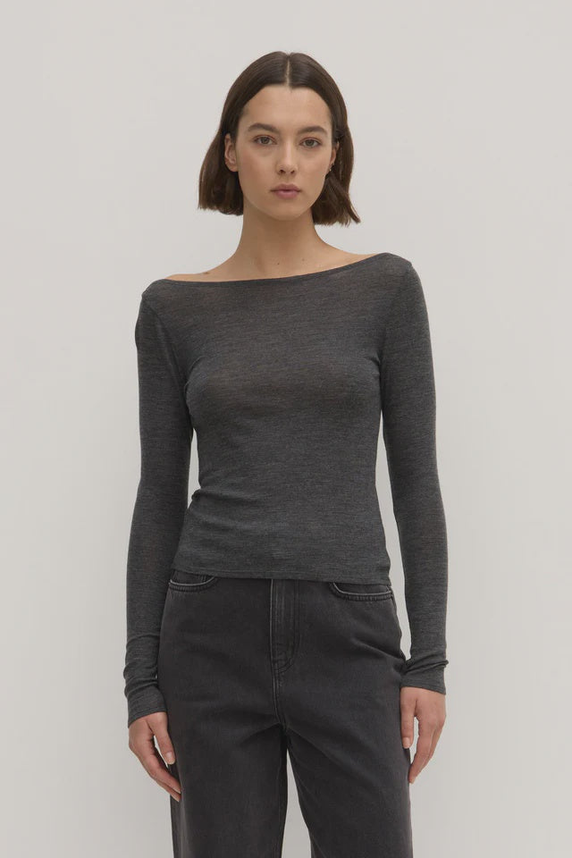 Shannon Wool Bateau Top | Charcoal Marle