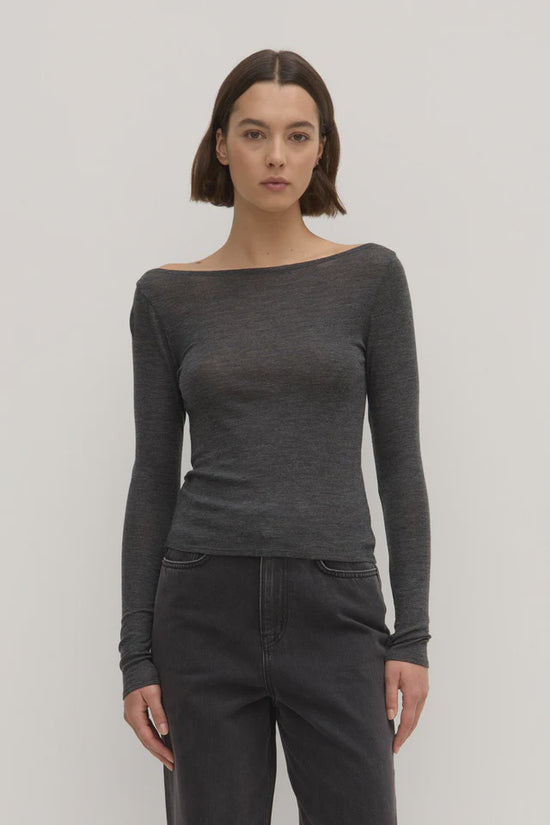 Shannon Wool Bateau Top | Charcoal Marle