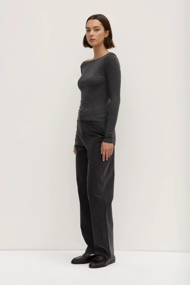 Shannon Wool Bateau Top | Charcoal Marle