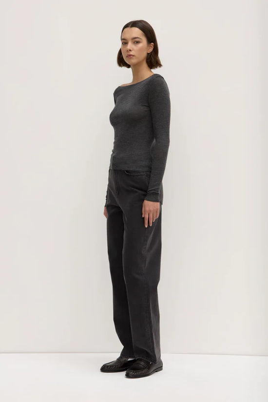 Shannon Wool Bateau Top | Charcoal Marle