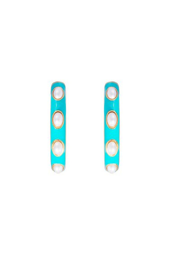 Load image into Gallery viewer, Turquoise Crystal Pearl Midi Hoops
