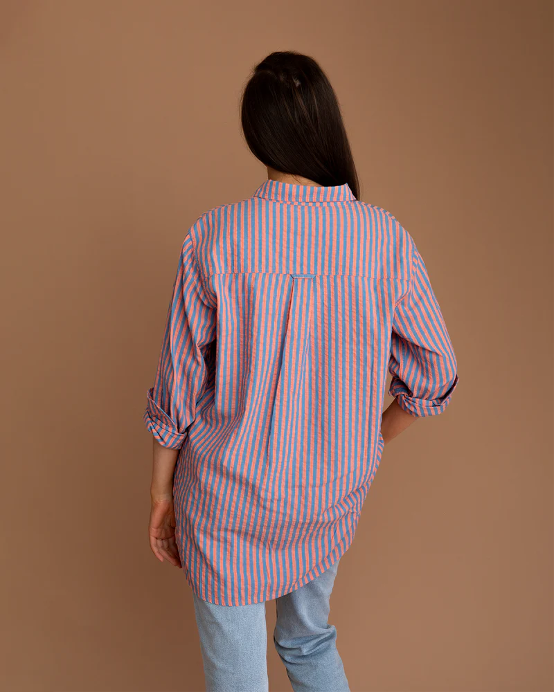 Load image into Gallery viewer, Mercer Beach Stripe Shirt | Coral / Periwinkle
