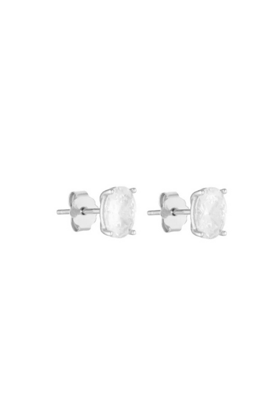 Oval Studs | Silver/ Clear