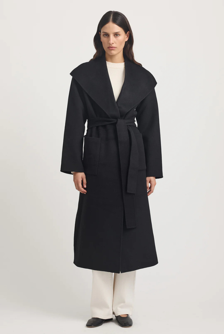 Wool Wrap Coat | Black