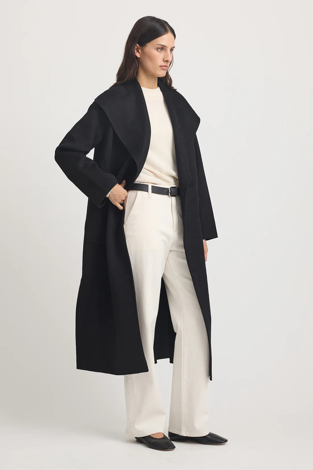 Wool Wrap Coat | Black