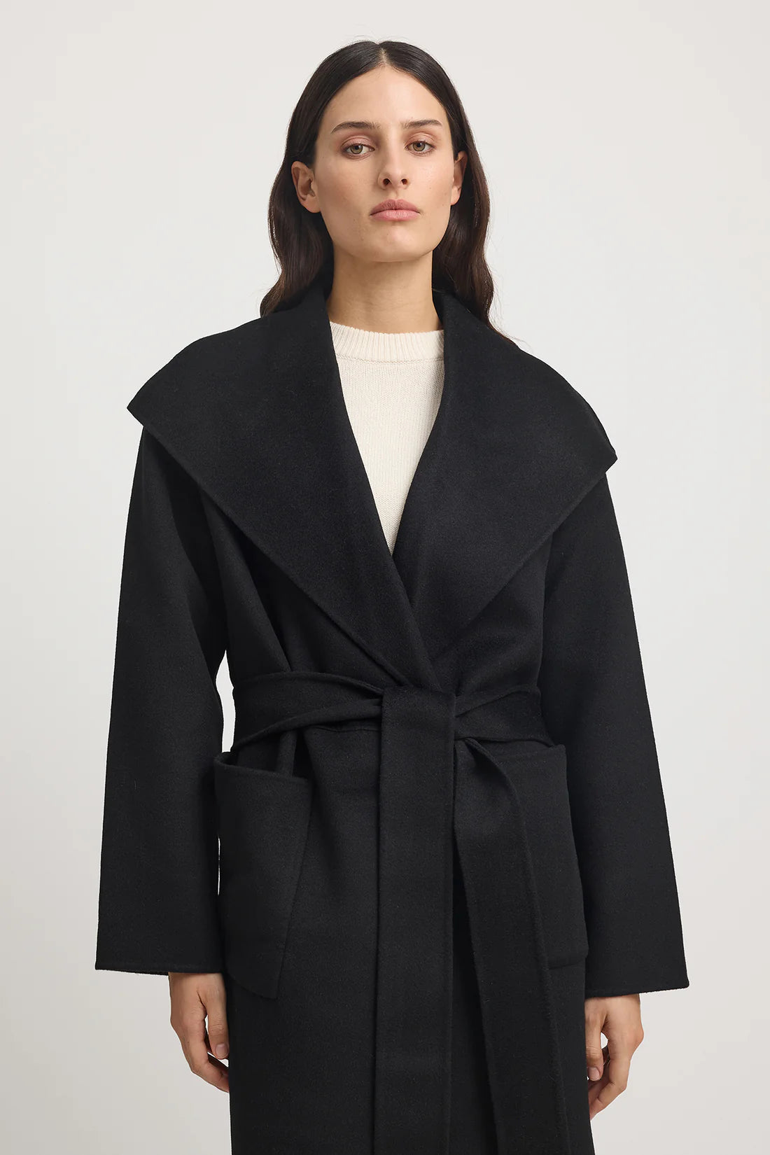 Wool Wrap Coat | Black