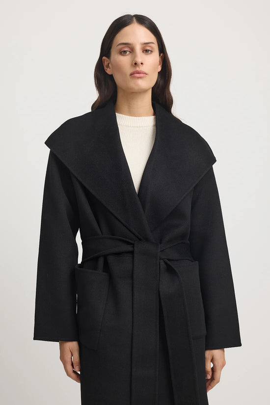 Wool Wrap Coat | Black