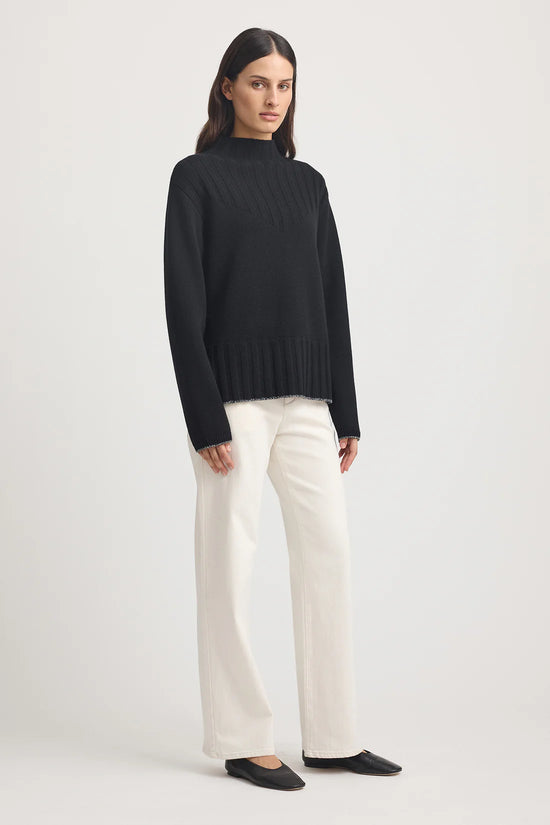 Wide Rib Mock Neck | Black