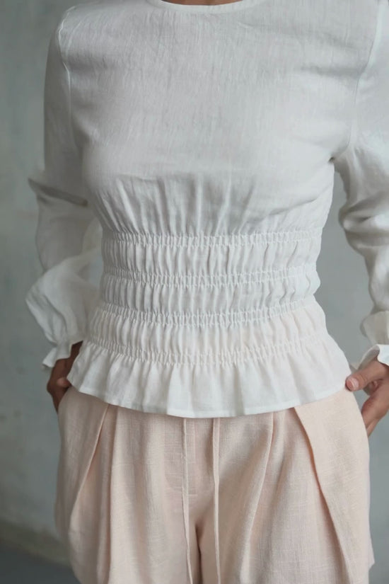 Load and play video in Gallery viewer, Linen Shirred Top | White
