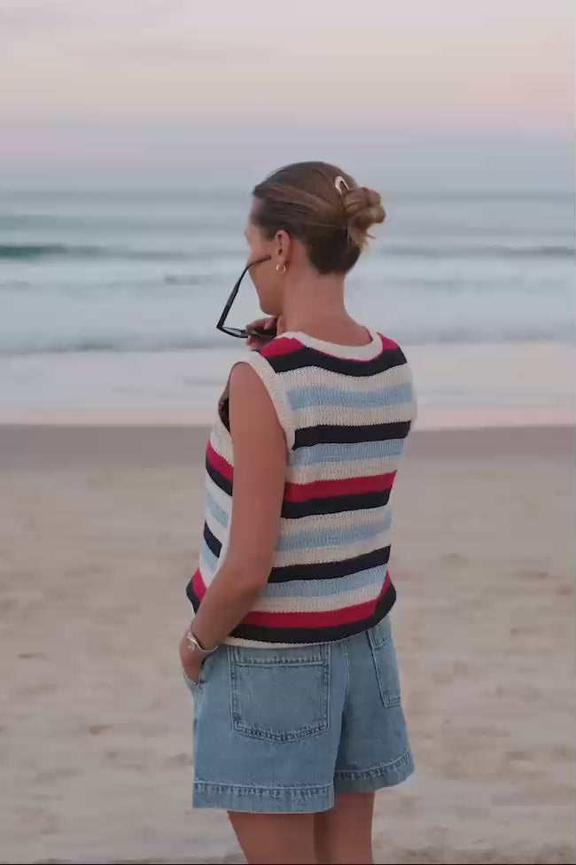 Load and play video in Gallery viewer, Textured Stripe Knit Tank | Heritage Red
