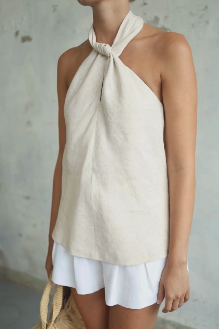 Load and play video in Gallery viewer, Cross-Over Linen Top | Sand
