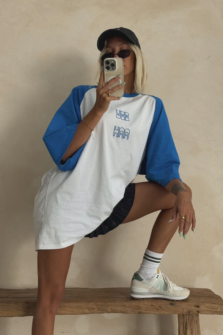 Yee Haa Raglan Tee Shirt | White/ Blue