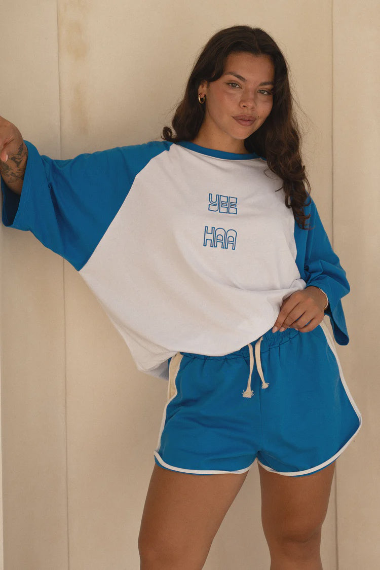 Yee Haa Raglan Tee Shirt | White/ Blue
