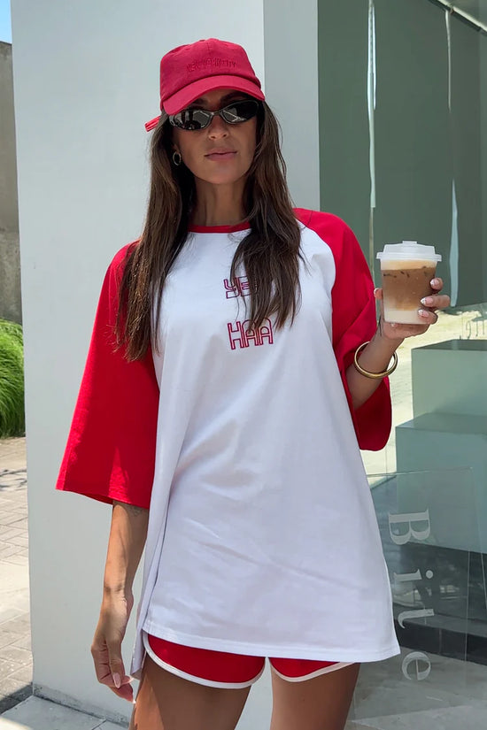 Yee Haa Raglan Tee Shirt | White/ Red