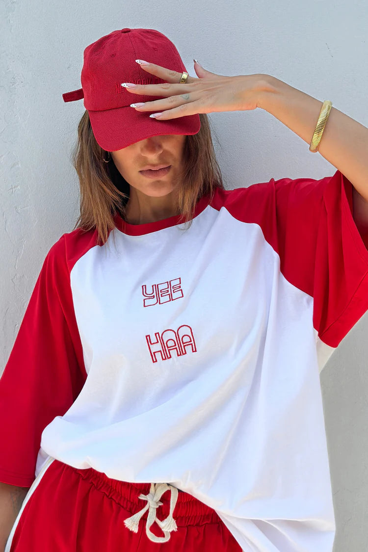 Yee Haa Raglan Tee Shirt | White/ Red