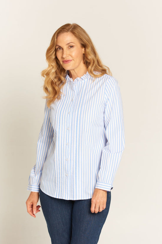 Load image into Gallery viewer, Pintuck Stripe Shirt | Blue + White
