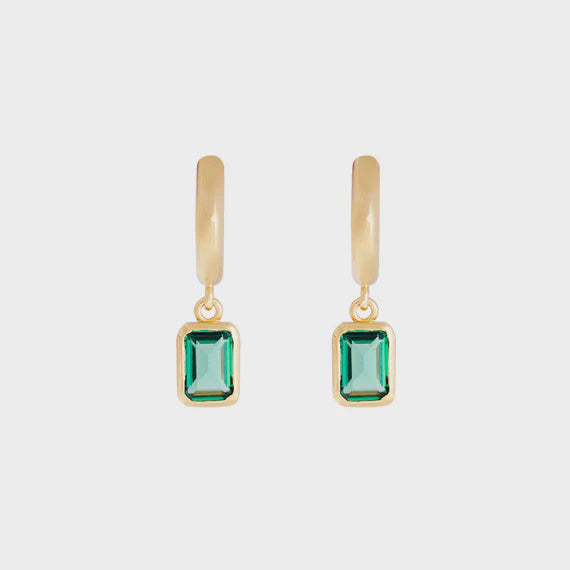 Load image into Gallery viewer, Green Crystal Deco Hoops
