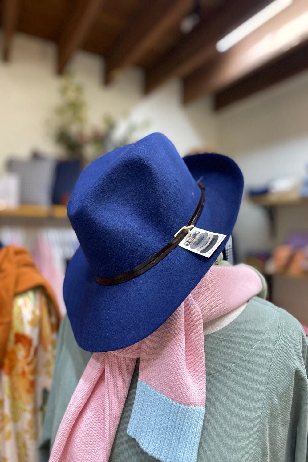 Travaux En Cours -Felt Fedora Hat w/ Leather Strap | Navy