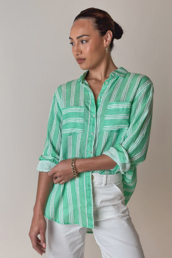 Boyfriend Linen Shirt | Island Green Stripe